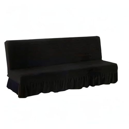 Futon Cover-Stretch Armless Futon Covers Full Size With Skirt Ruffled Futon Sofa Cover Washable Folding Sofa Bed Cover Soft Futon Couch Cover Slipcover With Elastic Bottom For Kids,Pets(Black) ANWUCHEN