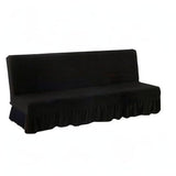 Futon Cover-Stretch Armless Futon Covers Full Size With Skirt Ruffled Futon Sofa Cover Washable Folding Sofa Bed Cover Soft Futon Couch Cover Slipcover With Elastic Bottom For Kids,Pets(Black) ANWUCHEN