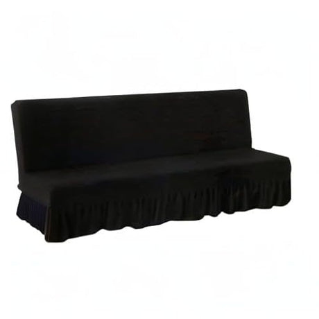 Futon Cover-Stretch Armless Futon Covers Full Size With Skirt Ruffled Futon Sofa Cover Washable Folding Sofa Bed Cover Soft Futon Couch Cover Slipcover With Elastic Bottom For Kids,Pets(Black) ANWUCHEN