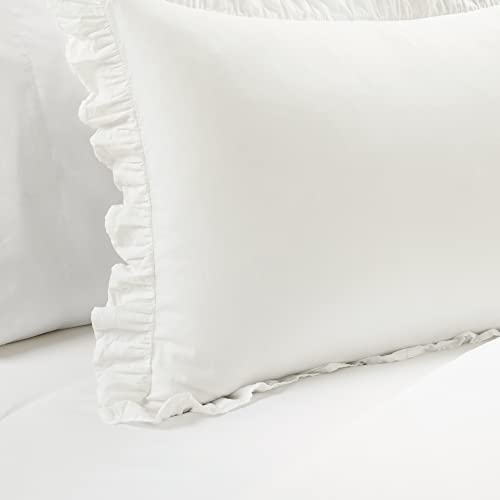 Lush Decor Reyna Ruffle Cotton Duvet Cover Set 2 Piece Set Twin XL, White - Cute Teen Bedding Set - White Duvet - Ruffled Bedding - Coquette Dorm Decor Lush Decor