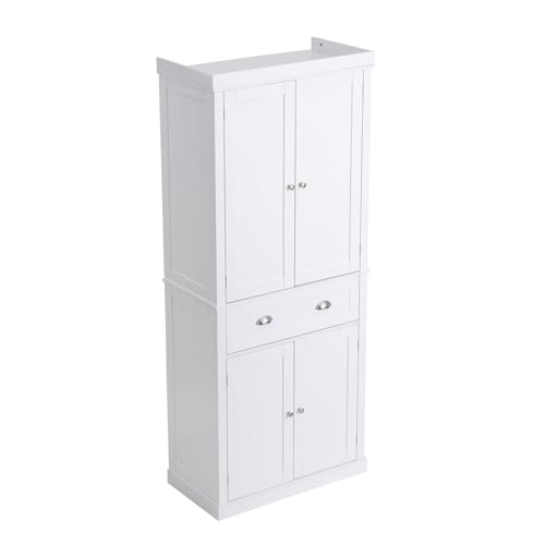 VEVOR 72" Tall Storage Cabinet with Doors, Drawer, 3 Adjustable Shelves, Utility Pantry for Kitchen, Living Room, Dining, Laundry, Pearl White VEVOR