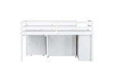 SOFTSEA Twin Size Low Loft Bed with Desk and Storage, Twin Size Loft Bed with Portable Desk, Storage Drawers & Shelves for Kids Teens, Wood Loft Bed with Bookshelf, White SOFTSEA