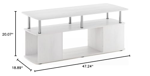 Furinno Jaya Stand for TVs up to 50 Inch with Open Storage, 18.9"D x 47.2"W x 20.12"H, White Oak/Stainless Steel Tube Furinno