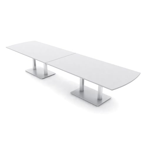 14 Person Arc Rectangle Conference Table with Brushed Silver Metal Base | Harmony Series Modular Meeting Tables for Offices, Conference Rooms | Scratch-Resistant Laminate | White – 14ft SKUTCHI DESIGNS INC.