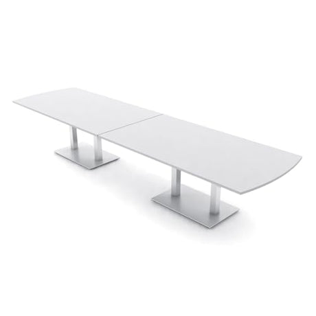 14 Person Arc Rectangle Conference Table with Brushed Silver Metal Base | Harmony Series Modular Meeting Tables for Offices, Conference Rooms | Scratch-Resistant Laminate | White – 14ft SKUTCHI DESIGNS INC.