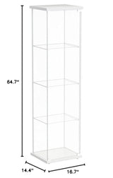 JT Glass Display Cabinet 4 Shelves with Light and Door, Easy to Install, Solid Tempered Glass, Floor Standing Curio Bookshelf for Living Room Bedroom Office (White) JT