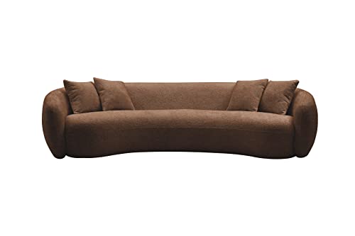 ERYE Modern 5 Seats Curved Sofa Oversized Teddy Fleece Boucle Sofa&Couch, Beautiful Freestanding Half-Moon Sofa Comfy Leisure Couch with 4 Big Pillows for Home Office Apartment Living Room