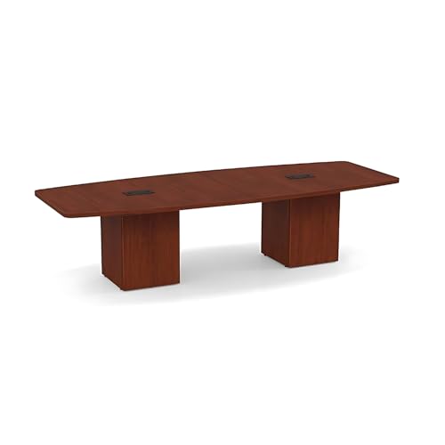 New Cherry Laminate Finish 10ft Conference Table Wood Boat Shaped Square Storage Cube Legs Doors Grommets Desk Base Meeting Room Racetrack Furniture Office Business Modern 118''L x 47-32''W x 29''H WoodArtSupply