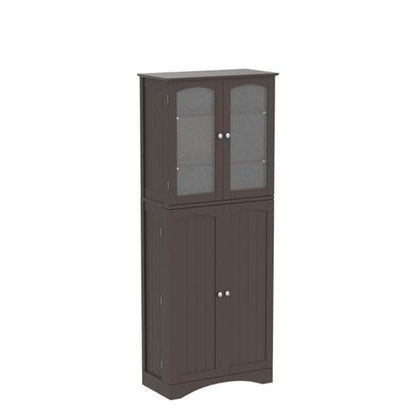 Gizoon 64" Kitchen Pantry Cabinet, Tall Storage Cabinet with Glass Doors and Adjustable Shelves, Freestanding Floor Cabinet Cupboard for Kitchen, Living Room, Dining Room (Dark Brown) - WoodArtSupply