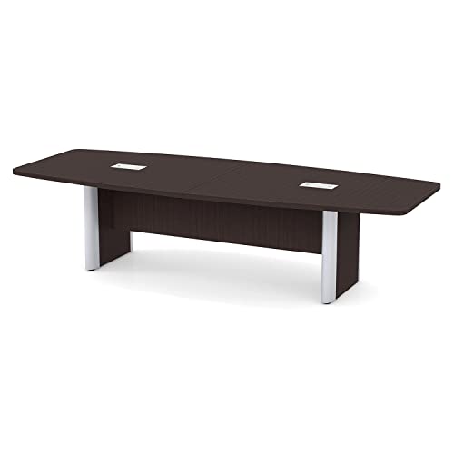 Thaweesuk Shop Espresso 10 ft Modern Boat Shaped Conference Table Hide Wires Inside Elliptical Metal Legs Desk Grommets Racetrack Silver Power Modules Business Room Boardroom Meeting Furniture Wood Generic