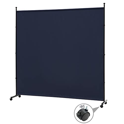 SIMFLAG 6FT Single Panel Room Divider with Wheels,Rolling Fabric Room Dividers for Partition Privacy Screens,Freestanding Wall Divider for Home Office,Restaurant,Hospital(Blue) SIMFLAG