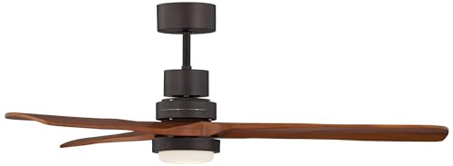 Casa Vieja 52" Delta-Wing DC Modern 3 Blade Indoor Outdoor Ceiling Fan with LED Light Remote Control Solid Wood Oil Rubbed Bronze Damp Rated for Patio Exterior House Porch Gazebo Garage - WoodArtSupply