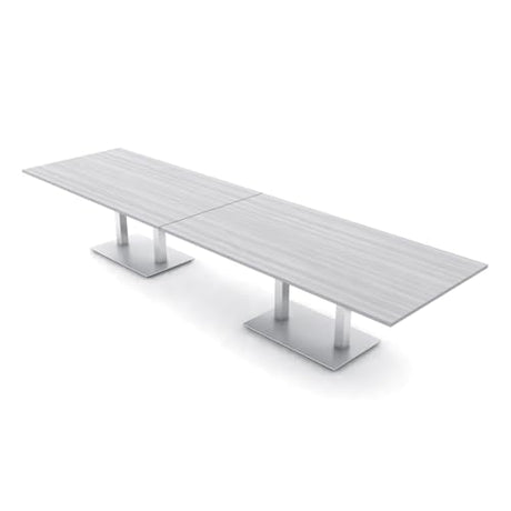 14 Person Rectangle Conference Table with Brushed Silver Square Metal Base | Scratch-Resistant Laminate | Harmony Series Modular Meeting Tables for Office and Homes | White Cypress - 14’ SKUTCHI DESIGNS INC.