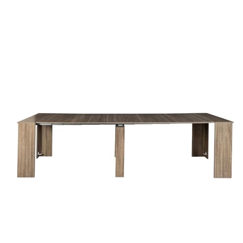 KEIKI 20"-118.5" L Extendable Foldable Dining Room Table for 1-10 People, Wood Multifunctional Rectangle Expandable Console Kitchen Living Meeting Room Furniture, 6 Tabletop Length Options, Barnwood KEIKI