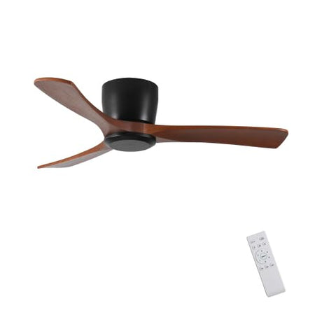 Wood Ceiling Fan No Light Flush Mount,42 In Low Profile Ceiling Fan without light,6-Speed Noiseless DC Motor Reversible,Timer,Remote Control for Bedroom Living Room Outdoor Patio Porch,ETL Listed Okkifann
