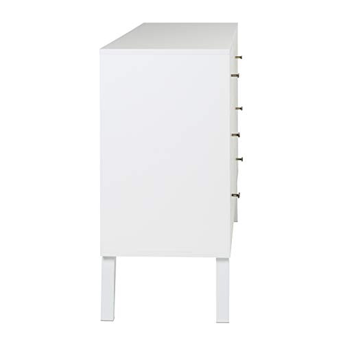 Prepac Milo Mid-Century 6 Drawer Double Dresser For Bedroom, 16" D x 52.50" W x 33" H, White - WoodArtSupply