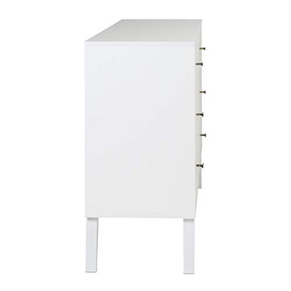 Prepac Milo Mid-Century 6 Drawer Double Dresser For Bedroom, 16" D x 52.50" W x 33" H, White - WoodArtSupply