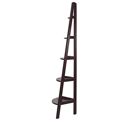 Casual Home Espresso 5-Shelf Corner Ladder Bookcase for Stylish Storage - WoodArtSupply