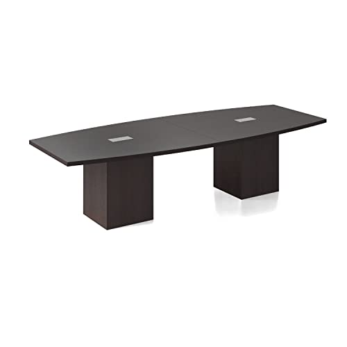 Thaweesuk Shop New 10 FT Espresso Finish Modern Executive Boat Shaped Conference Table Wood Square Cube Legs Doors Grommets Racetrack Boardroom Meeting Room Desk Office White 2 Power Data Modules WoodArtSupply