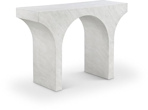 Meridian Furniture 99073White-T Pomezia Collection Art Deco Wood Frame Console Table in White Marble Finish, 45.5" W x 16" D x 31.5" H, White Meridian Furniture