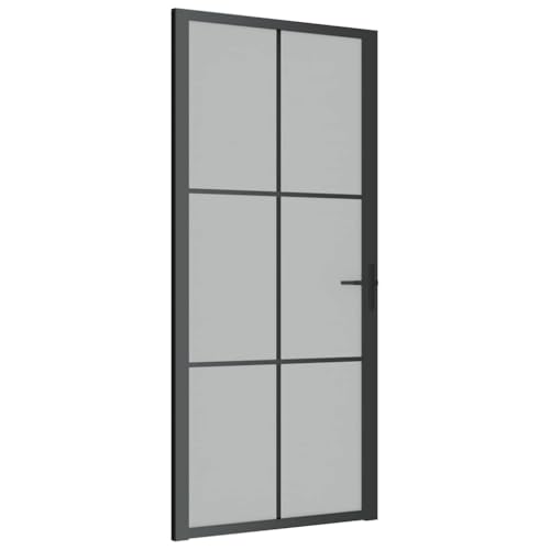 Interior Door 36.6"x79.3" Black Matt Glass, Aluminum Frame, Modern Frosted Tempered Glass Panel, Privacy Room Divider for Home Office, Easy Assembly Zeehear
