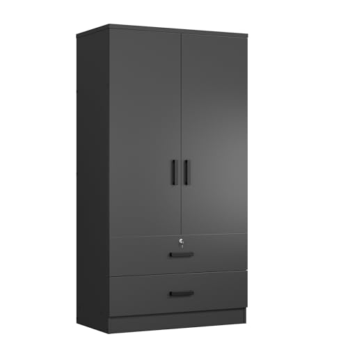 Woodpeckers Furniture And Mattress 2-Door Closet with 2-Drawers (Black) Woodpeckers Furniture And Mattress