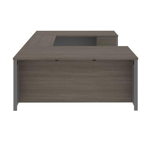 Bestar Prestige + 72W U-Shaped Executive Desk with Pedestal in bark Grey & Slate Bestar