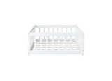 Twin Floor Bed with Slats, Fence and Door, Twin Size Montessori Floor Bed for Kids, Girls, Boys, Easy Assemble Montessori Bed Frame(Twin White) Bellemave