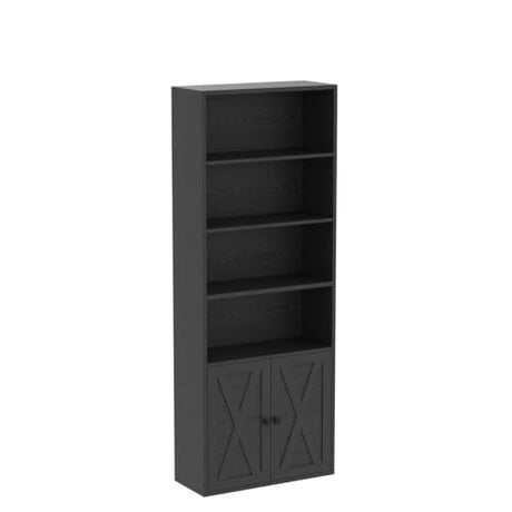 Industrial Vintage Black 6-Tier Bookcase with Doors - 70" Tall Shelves for Home Office & Living Room by IRONCK IRONCK