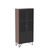 Elegant ECACAD 3-Tier Bookcase Storage Cabinet with Acrylic Glass Doors - Brown and Black ECACAD