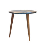 20" Resin Walnut Round Side Table | Epoxy End Table | Coffee Table | Mid Century Modern Resin Walnut | Living Room Furniture | Blue Color Ultimate Premium Products
