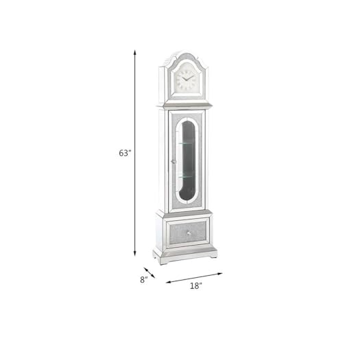 Acme Noralie Wood Frame Grandfather Clock with LED in Mirrored and Faux Diamonds Acme