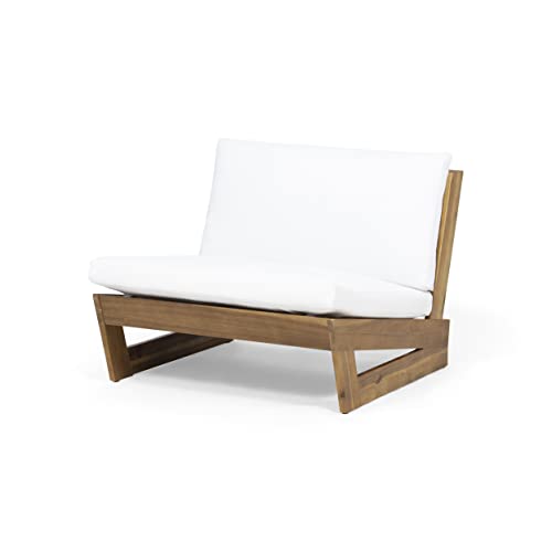 Great Deal Furniture Emma Outdoor Acacia Wood Club Chairs with Cushions (Set of 2), Teak and White - WoodArtSupply