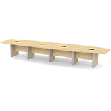 Thaweesuk Shop 18 ft Natural Aspen Modern Boat Shaped Conference Table Room Wood Hide Wires Inside Elliptical Metal Legs Desk Grommets Racetrack Black Power Data Modules Boardroom Furniture Business Generic