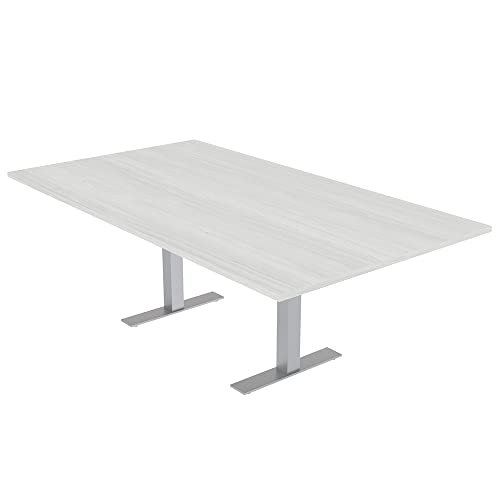 6 Person Rectangle Conference Table with Brushed Silver Metal T-Base | Scratch-Resistant Laminate | Harmony Series Meeting Tables for Offices, Training Rooms, and Homes | White Cypress – 7ft SKUTCHI DESIGNS INC.