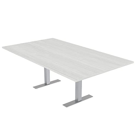 6 Person Rectangle Conference Table with Brushed Silver Metal T-Base | Scratch-Resistant Laminate | Harmony Series Meeting Tables for Offices, Training Rooms, and Homes | White Cypress – 7ft SKUTCHI DESIGNS INC.