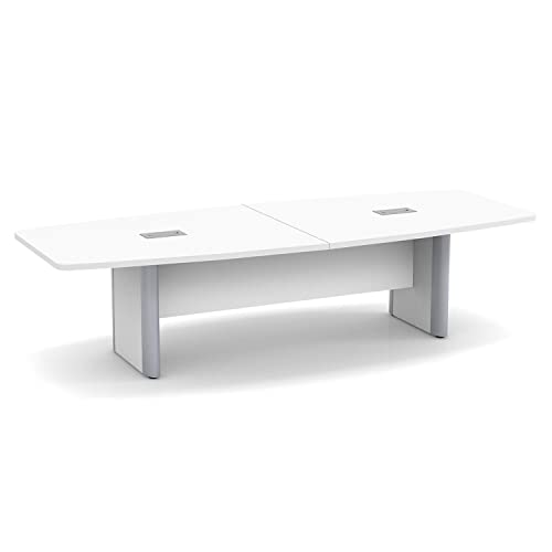Thaweesuk Shop 10 ft White Modern Boat Shaped Conference Table Hide Wires Inside Elliptical Metal Legs Desk Grommets Racetrack Silver 2 Power Modules Room Boardroom Wood Meeting Furniture Business Generic