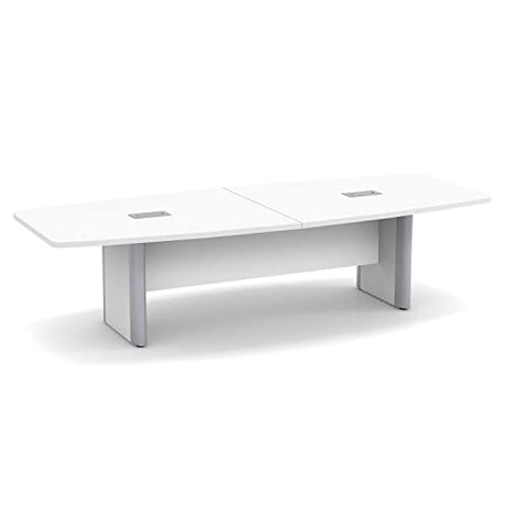 Thaweesuk Shop 10 ft White Modern Boat Shaped Conference Table Hide Wires Inside Elliptical Metal Legs Desk Grommets Racetrack Silver 2 Power Modules Room Boardroom Wood Meeting Furniture Business Generic