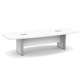 Thaweesuk Shop 10 ft White Luxurious Modern Boat Shaped Conference Table Wood Hide Wires Inside Elliptical Silver Metal Legs Desk Grommets Racetrack Boardroom Business Meeting Room Office Furniture Generic