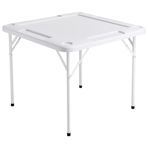 VEVOR Mahjong Table, Square 4 Player Folding Card Table with 4 Cup Holders & 4 Chip Trays, Portable Domino Game Table with 1 Set of Dominoes for Mahjong Poker Puzzles, 35.4 x 35.4-inch, White VEVOR