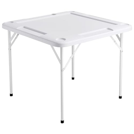 VEVOR Mahjong Table, Square 4 Player Folding Card Table with 4 Cup Holders & 4 Chip Trays, Portable Domino Game Table with 1 Set of Dominoes for Mahjong Poker Puzzles, 35.4 x 35.4-inch, White VEVOR