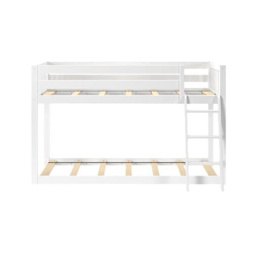 Max & Lily Fundamental Twin Low Bunk Bed, Kids Solid Wood Modern Bed Frame with Strong Wooden Slats, Non-Toxic Finishes, High Weight Capacity, White Max & Lily