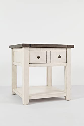 Jofran Madison County Reclaimed Solid Wood Rustic Farmhouse End Table with Drawer and Shelf, Vintage White