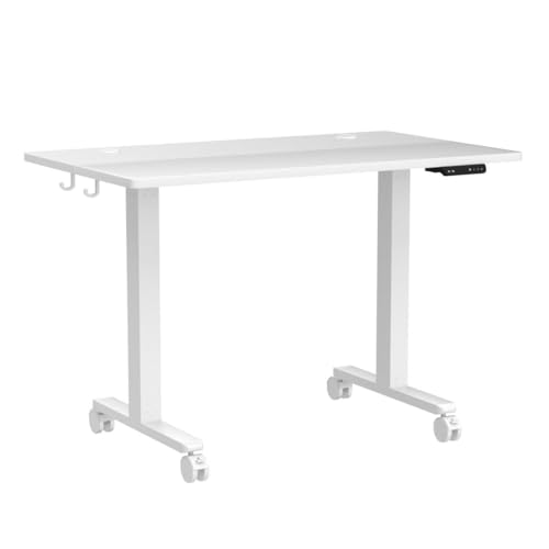 Cubiker 40 x 24 Inch Standing Desk, Stand up Height Adjustable Home Office Electric Table, Sit Stand Desk with Splice Board, White Frame & White Desktop - WoodArtSupply