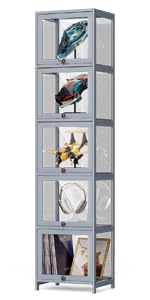 Athena Collection Curio Display Cabinet, 5-Tier Acrylic Display Shelf 68” Tall Display Case for Trophy Figures Curio Collectibles Display Shelves for Living Room Bedroom, Grey Athena Collection