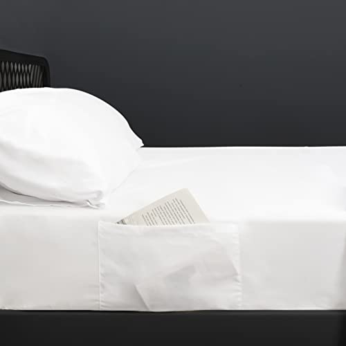Moonsea Extra Deep Pocket Air Mattress White Sheets Twin Size - 3Pcs Side Storage Pocket Fitted Sheet & Pillowcase Twin Deep Pocket Sheet Sets Easily Fits for Kids 16in to 24in Pillow Top Air Bed Moonsea