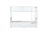PVWIIK Twin Over Twin Wood Bunk Bed with 2 Drawers for Girls,Boys,Convertible into 2 Beds,Wood Bunk Bed with Ladder and Safety Guardrails,No Box Spring Needed, White PVWIIK