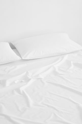 Bed Threads - Cotton Fitted Sheet - Organic Cotton Percale - 200TC - Luxury Organic Bedding - Breathable & Ultra-Crisp - Single Fitted Sheet Only - Machine Washable - Full - Crisp White Bed Threads