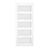 BARNSMITH 32in x 80in Glass Barn Door Slab,5-Panel Frosted Glass Solid Wood Slab with Water-Proof PVC Surface,No Pre-drilled Holes,Door Panel Only,White BARNSMITH