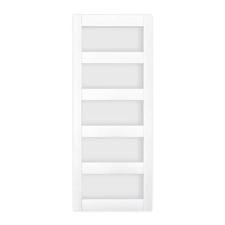 BARNSMITH 32in x 80in Glass Barn Door Slab,5-Panel Frosted Glass Solid Wood Slab with Water-Proof PVC Surface,No Pre-drilled Holes,Door Panel Only,White BARNSMITH